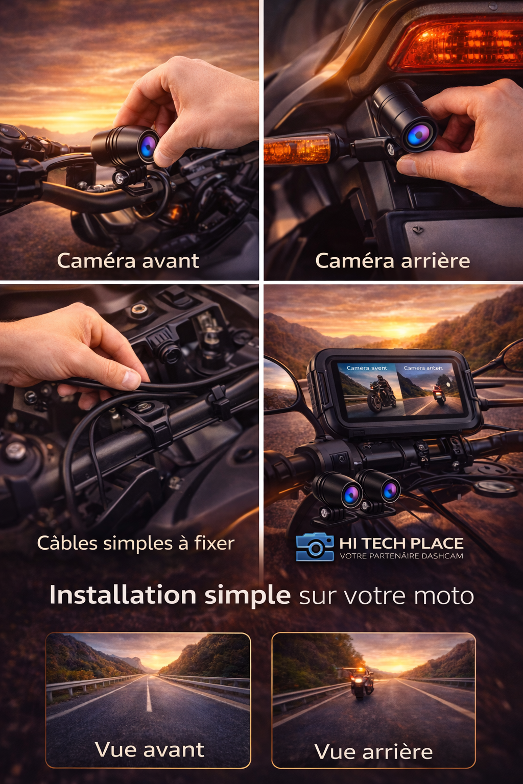 Dashcam DVR 1080p pour moto, étanche, avec Wi-Fi et GPS, enregistreur vidéo avant et arrière.
