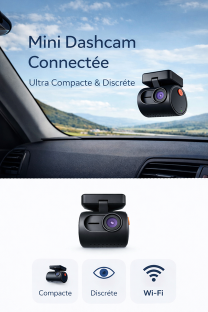 Dashcam 2K, DVR Mini avec enregistreur vidéo, commande vocale d'urgence, vision nocturne, Wi-Fi et application de surveillance.