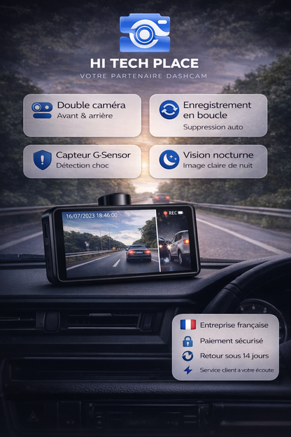 Dashcam 1080p avec capteur G, enregistreur vidéo pour véhicule, vision nocturne améliorée, enregistrement en boucle. Caméra arrière et carte 32Go inclus.
