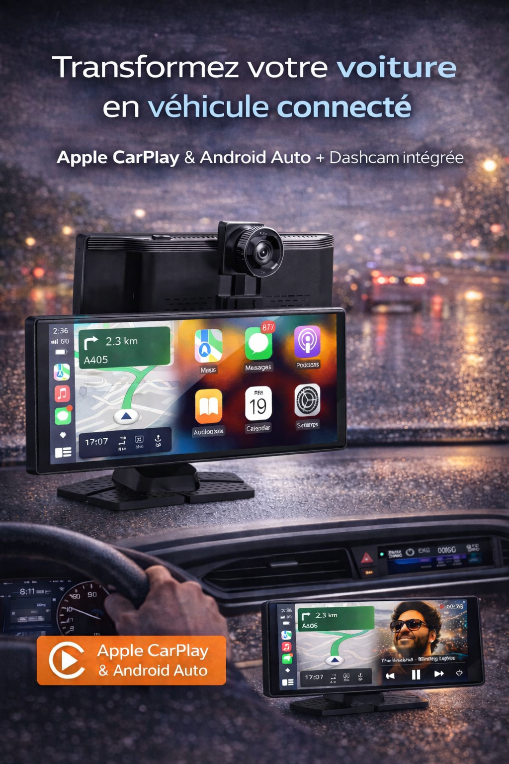 Système de navigation 10" avec Dashcam. Compatible Apple Car Play et Android Auto