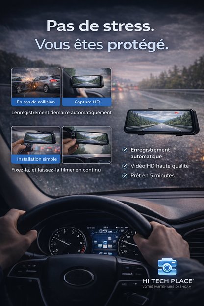 Dashcam rétroviseur tactile HD double caméra 1080p 10" – Vision complète, installation facile, sécurité maximale