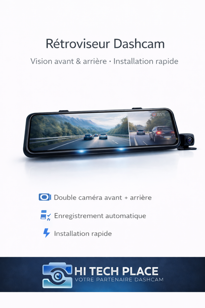 Dashcam rétroviseur tactile HD double caméra 1080p 10" – Vision complète, installation facile, sécurité maximale