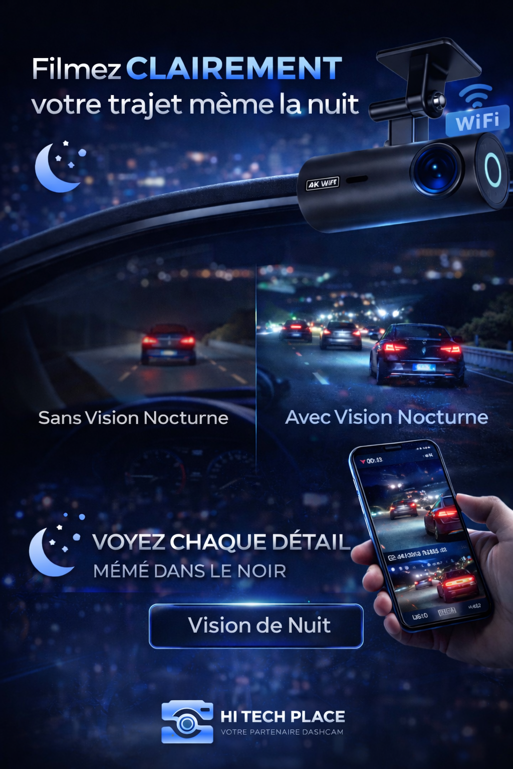 Dashcam DVR 4K 3840*2160P, enregistreur vidéo de conduite, caméra avant, Wi-Fi, vision nocturne 24h/24 et 7j/7.