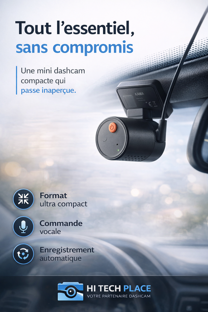Dashcam 2K, DVR Mini avec enregistreur vidéo, commande vocale d'urgence, vision nocturne, Wi-Fi et application de surveillance.