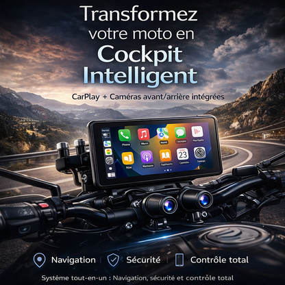 Dashcam GPS DVR moto 6,86 pouces avec compatibilité CarPlay et Android Auto, étanche IP67, caméra avant et arrière, Bluetooth