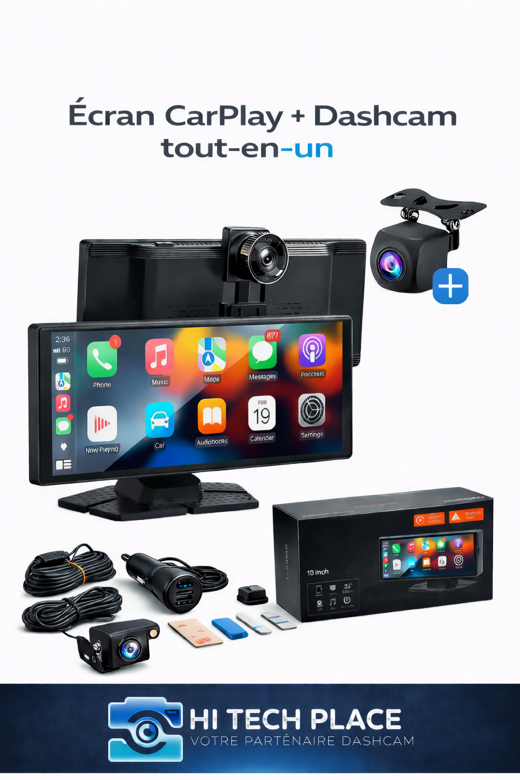Système de navigation 10" avec Dashcam. Compatible Apple Car Play et Android Auto