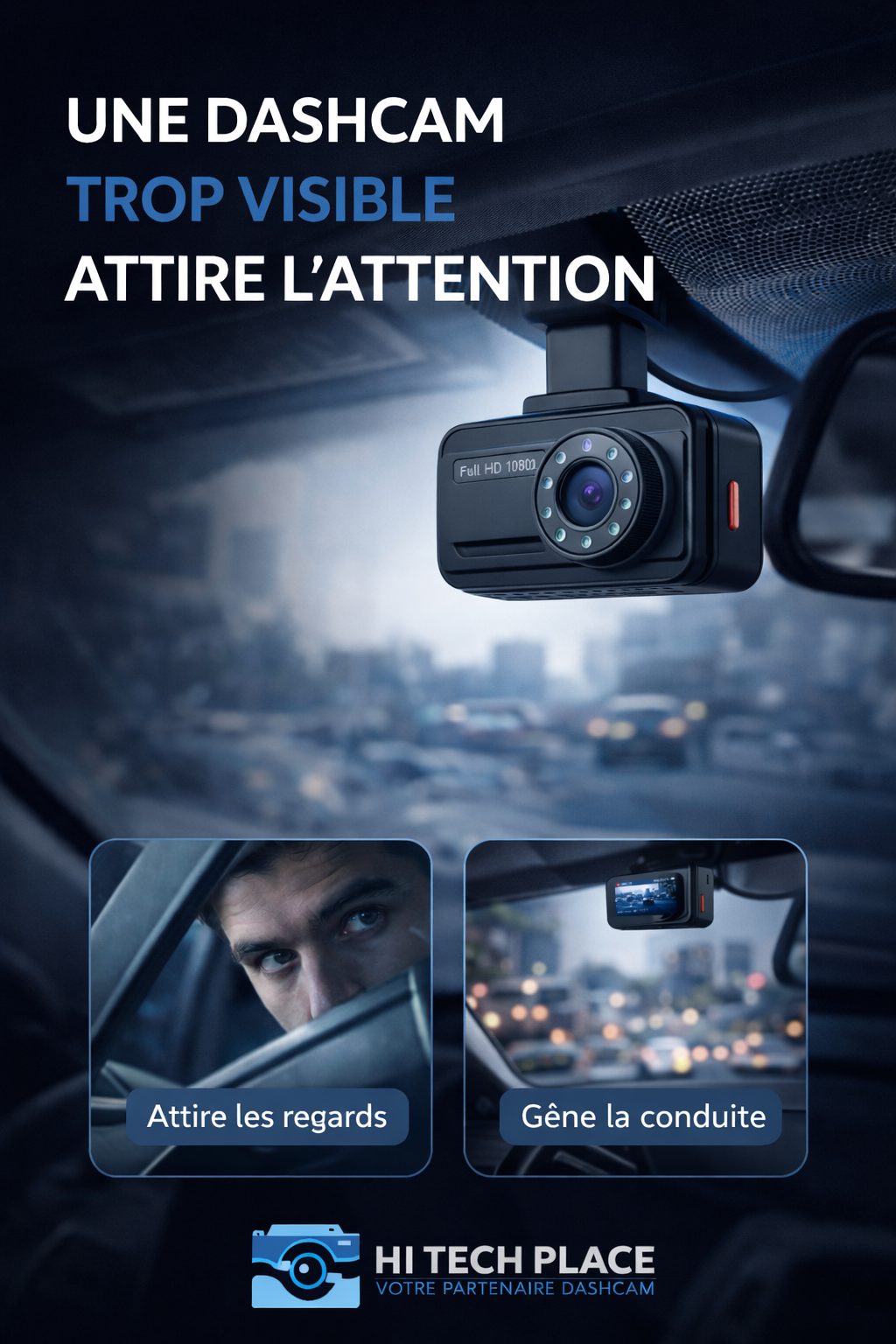 Dashcam 2K, DVR Mini avec enregistreur vidéo, commande vocale d'urgence, vision nocturne, Wi-Fi et application de surveillance.