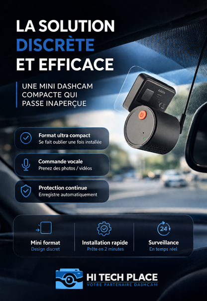Dashcam 2K, DVR Mini avec enregistreur vidéo, commande vocale d'urgence, vision nocturne, Wi-Fi et application de surveillance.