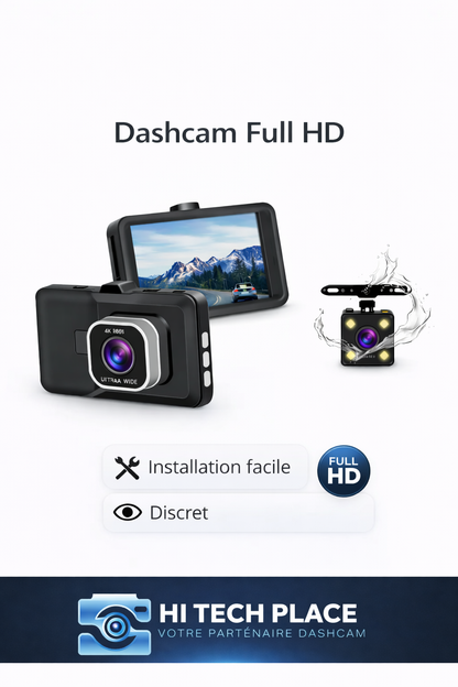 Dashcam 1080p avec capteur G, enregistreur vidéo pour véhicule, vision nocturne améliorée, enregistrement en boucle. Caméra arrière et carte 32Go inclus.