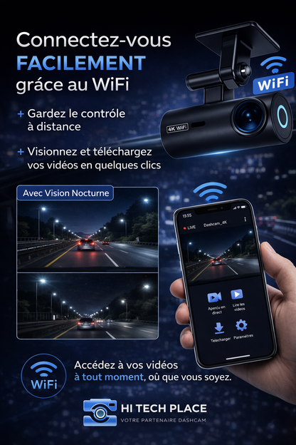 Dashcam DVR 4K 3840*2160P, enregistreur vidéo de conduite, caméra avant, Wi-Fi, vision nocturne 24h/24 et 7j/7.