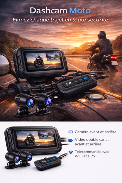 Dashcam DVR 1080p pour moto, étanche, avec Wi-Fi et GPS, enregistreur vidéo avant et arrière.