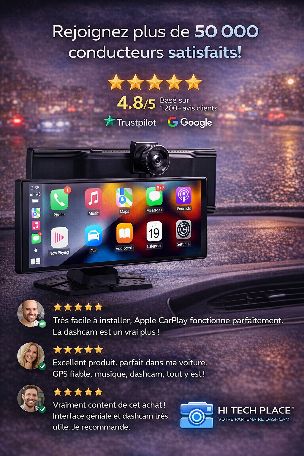 Système de navigation 10" avec Dashcam. Compatible Apple Car Play et Android Auto